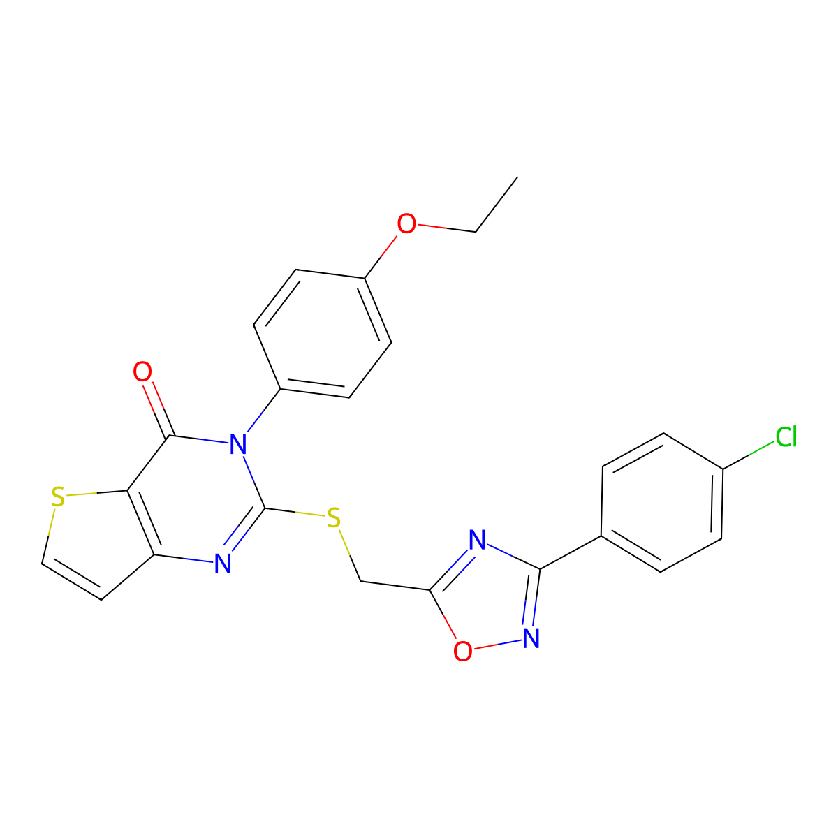 2-(((3-(4-chlorophenyl)-1,2,4-oxadiazol-5-yl)methyl)thio)-3-(4-ethoxyphenyl)thieno[3,2-d]pyrimidin-4(3H)-one molecular structure, CAS 1040640-82-1