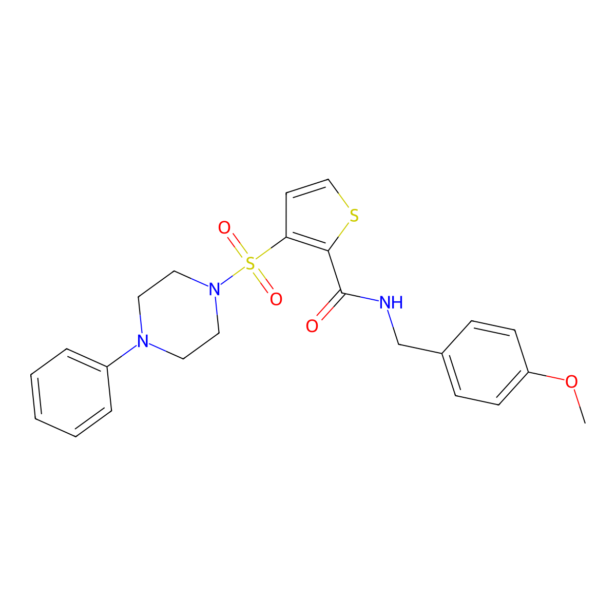 N-[(4-methoxyphenyl)methyl]-3-[(4-phenylpiperazin-1-yl)sulfonyl]thiophene-2-carboxamide molecular structure, CAS 1040640-92-3