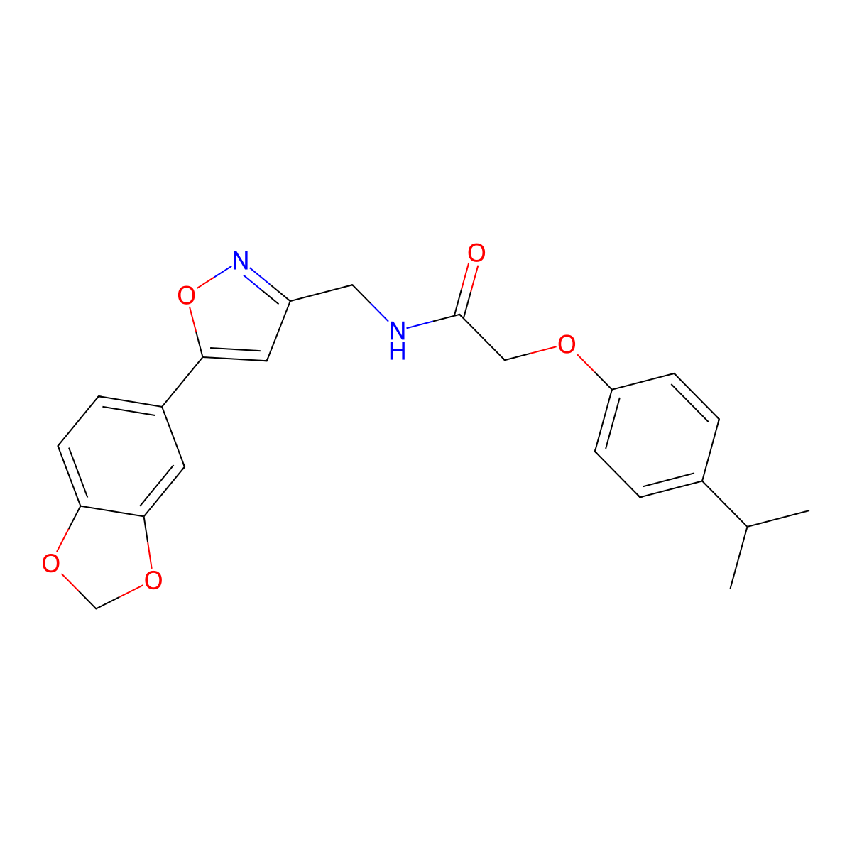 N-{[5-(2H-1,3-benzodioxol-5-yl)-1,2-oxazol-3-yl]methyl}-2-[4-(propan-2-yl)phenoxy]acetamide molecular structure, CAS 1040640-93-4