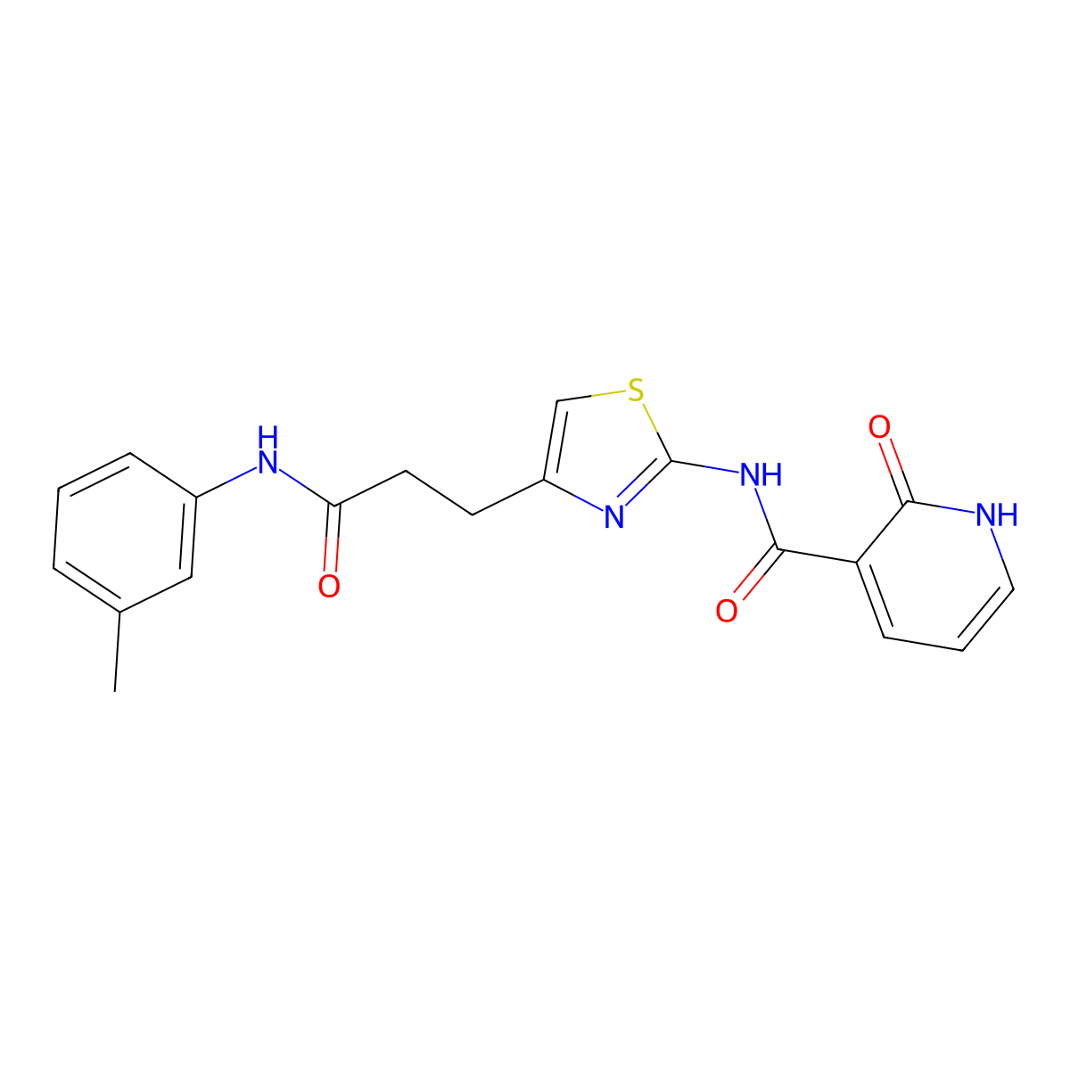 N-(4-{2-[(3-methylphenyl)carbamoyl]ethyl}-1,3-thiazol-2-yl)-2-oxo-1,2-dihydropyridine-3-carboxamide molecular structure, CAS 1040640-98-9