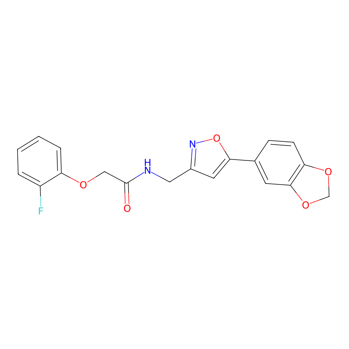 N-{[5-(2H-1,3-benzodioxol-5-yl)-1,2-oxazol-3-yl]methyl}-2-(2-fluorophenoxy)acetamide molecular structure, CAS 1040641-01-7