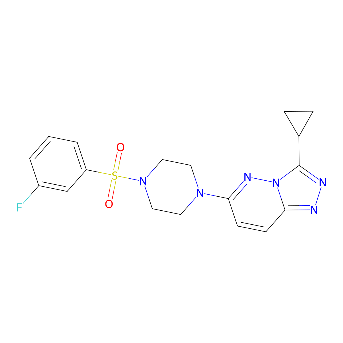 1-{3-Cyclopropyl-[1,2,4]triazolo[4,3-b]pyridazin-6-yl}-4-(3-fluorobenzenesulfonyl)piperazine molecular structure, CAS 1040641-02-8