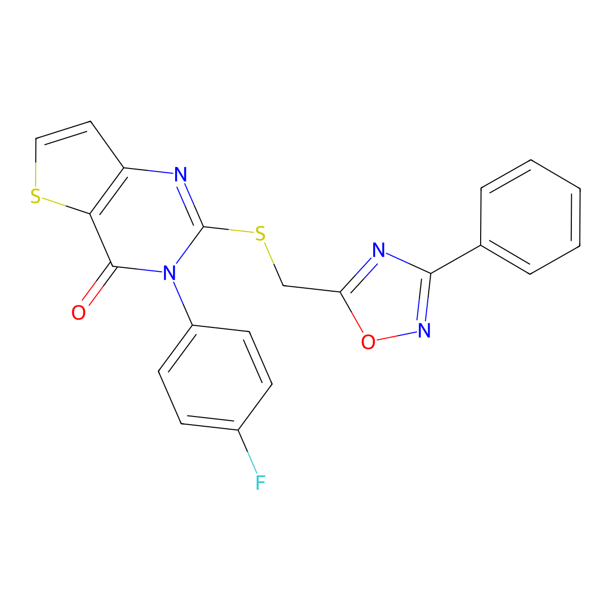 3-(4-fluorophenyl)-2-(((3-phenyl-1,2,4-oxadiazol-5-yl)methyl)thio)thieno[3,2-d]pyrimidin-4(3H)-one molecular structure, CAS 1040641-05-1