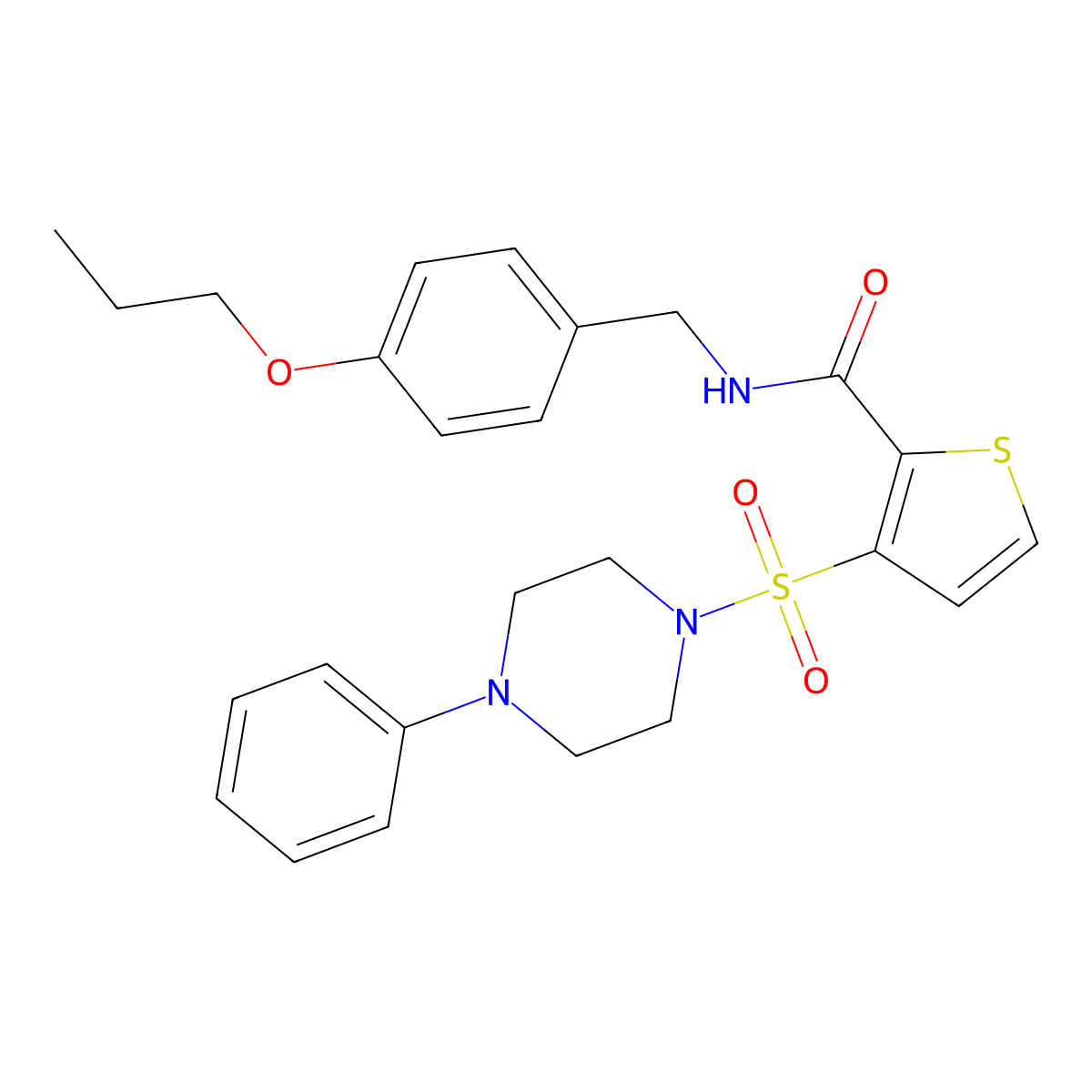 3-[(4-phenylpiperazin-1-yl)sulfonyl]-N-[(4-propoxyphenyl)methyl]thiophene-2-carboxamide molecular structure, CAS 1040641-06-2