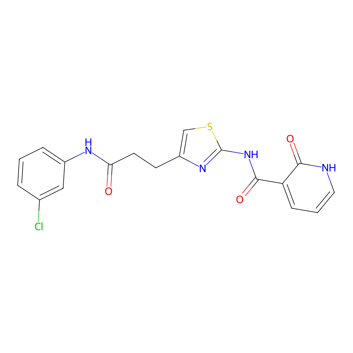 N-(4-{2-[(3-chlorophenyl)carbamoyl]ethyl}-1,3-thiazol-2-yl)-2-oxo-1,2-dihydropyridine-3-carboxamide molecular structure, CAS 1040641-09-5