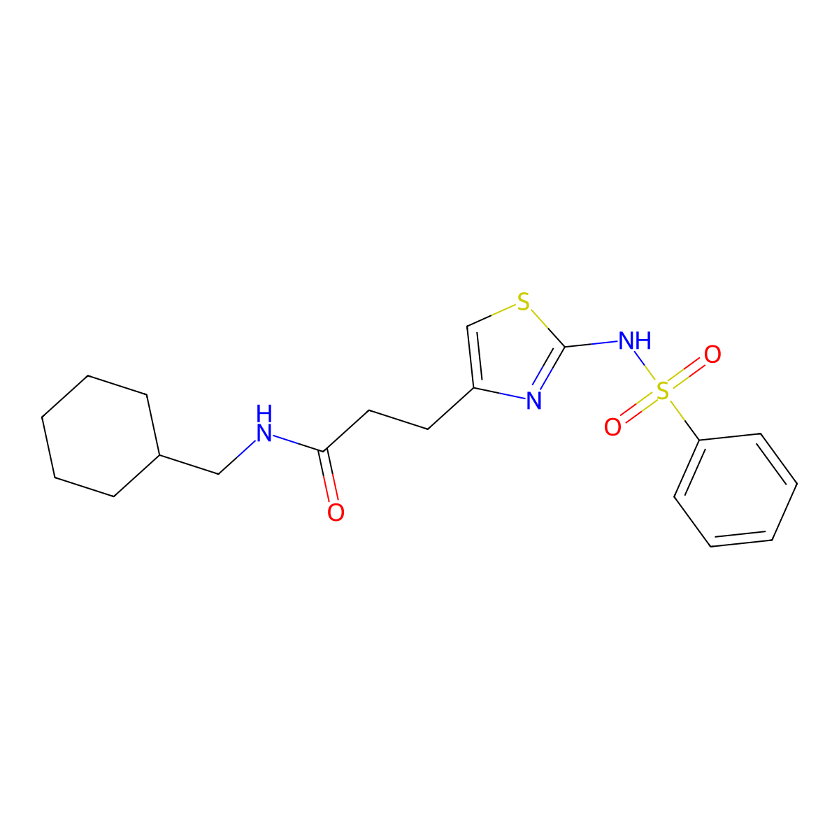 3-(2-benzenesulfonamido-1,3-thiazol-4-yl)-N-(cyclohexylmethyl)propanamide molecular structure, CAS 1040641-12-0