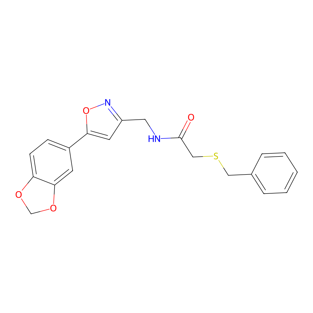 N-{[5-(2H-1,3-benzodioxol-5-yl)-1,2-oxazol-3-yl]methyl}-2-(benzylsulfanyl)acetamide molecular structure, CAS 1040641-15-3