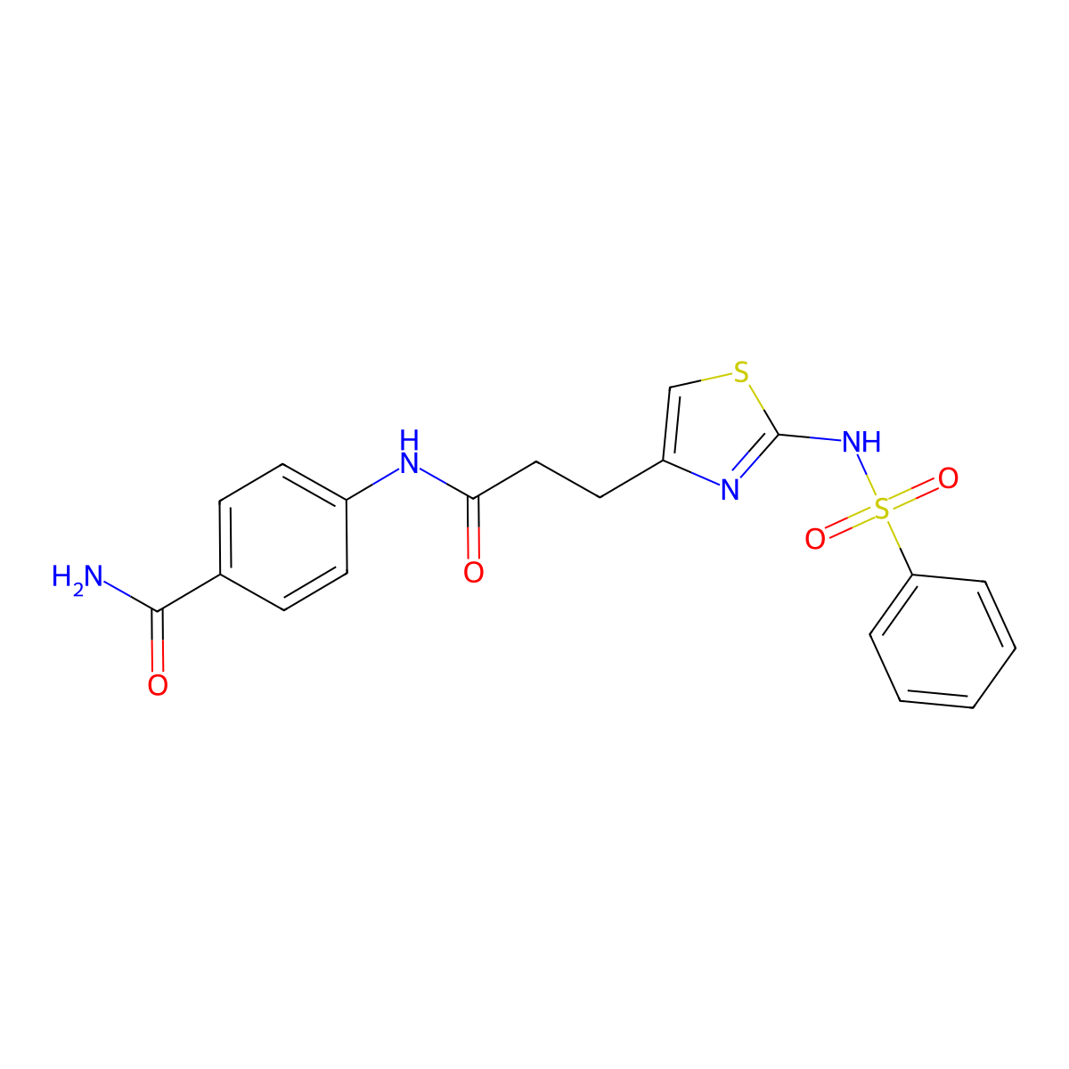4-[3-(2-Benzenesulfonamido-1,3-thiazol-4-yl)propanamido]benzamide molecular structure, CAS 1040641-20-0