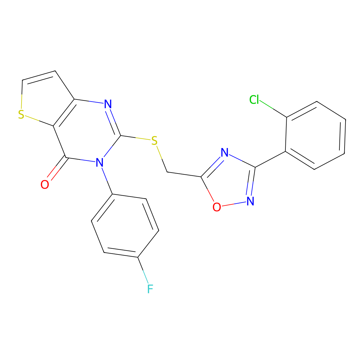 2-(((3-(2-chlorophenyl)-1,2,4-oxadiazol-5-yl)methyl)thio)-3-(4-fluorophenyl)thieno[3,2-d]pyrimidin-4(3H)-one molecular structure, CAS 1040641-21-1