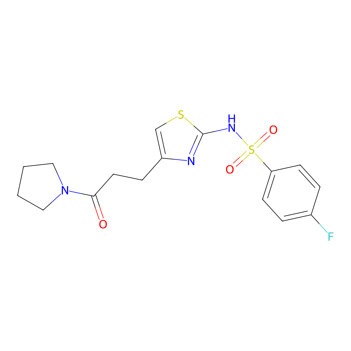 4-fluoro-N-{4-[3-oxo-3-(pyrrolidin-1-yl)propyl]-1,3-thiazol-2-yl}benzene-1-sulfonamide molecular structure, CAS 1040641-28-8
