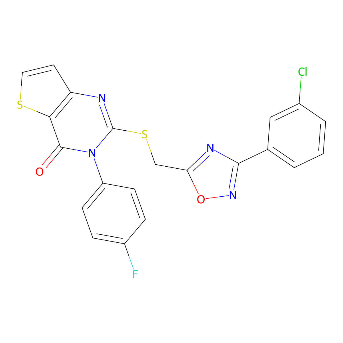 2-(((3-(3-chlorophenyl)-1,2,4-oxadiazol-5-yl)methyl)thio)-3-(4-fluorophenyl)thieno[3,2-d]pyrimidin-4(3H)-one molecular structure, CAS 1040641-29-9