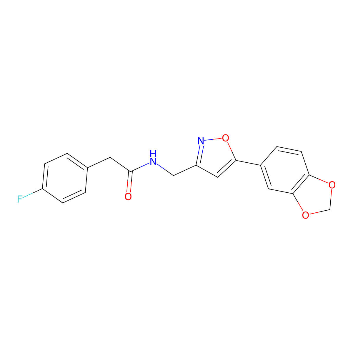 N-{[5-(2H-1,3-benzodioxol-5-yl)-1,2-oxazol-3-yl]methyl}-2-(4-fluorophenyl)acetamide molecular structure, CAS 1040641-31-3
