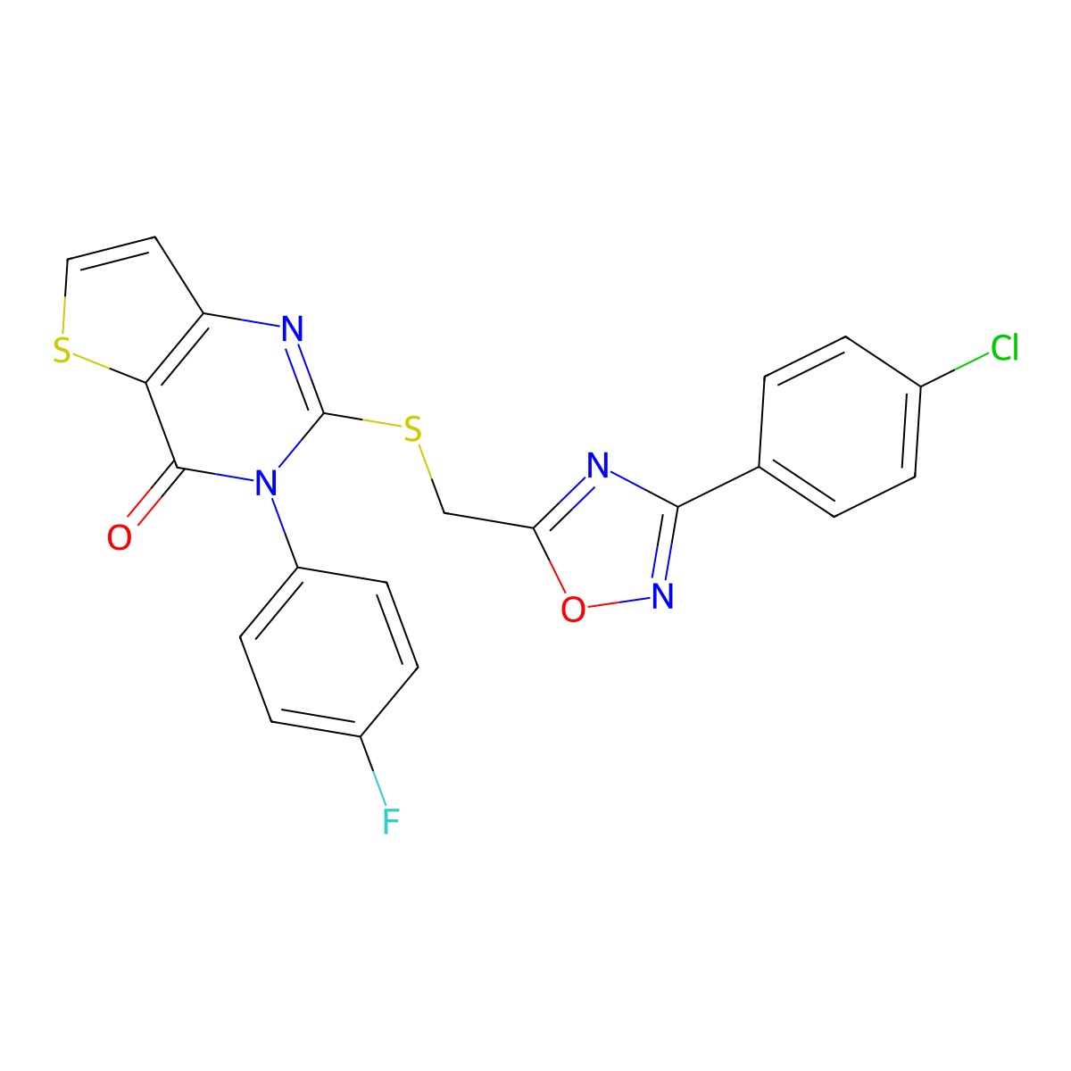 2-(((3-(4-chlorophenyl)-1,2,4-oxadiazol-5-yl)methyl)thio)-3-(4-fluorophenyl)thieno[3,2-d]pyrimidin-4(3H)-one molecular structure, CAS 1040641-37-9