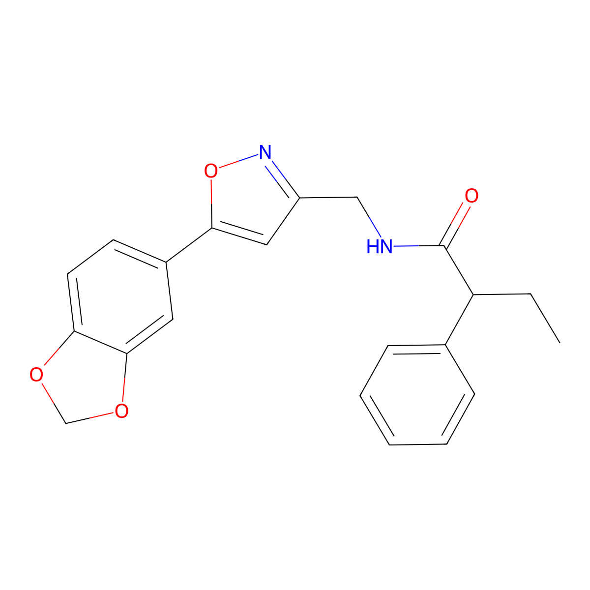 N-((5-(benzo[d][1,3]dioxol-5-yl)isoxazol-3-yl)methyl)-2-phenylbutanamide molecular structure, CAS 1040641-39-1