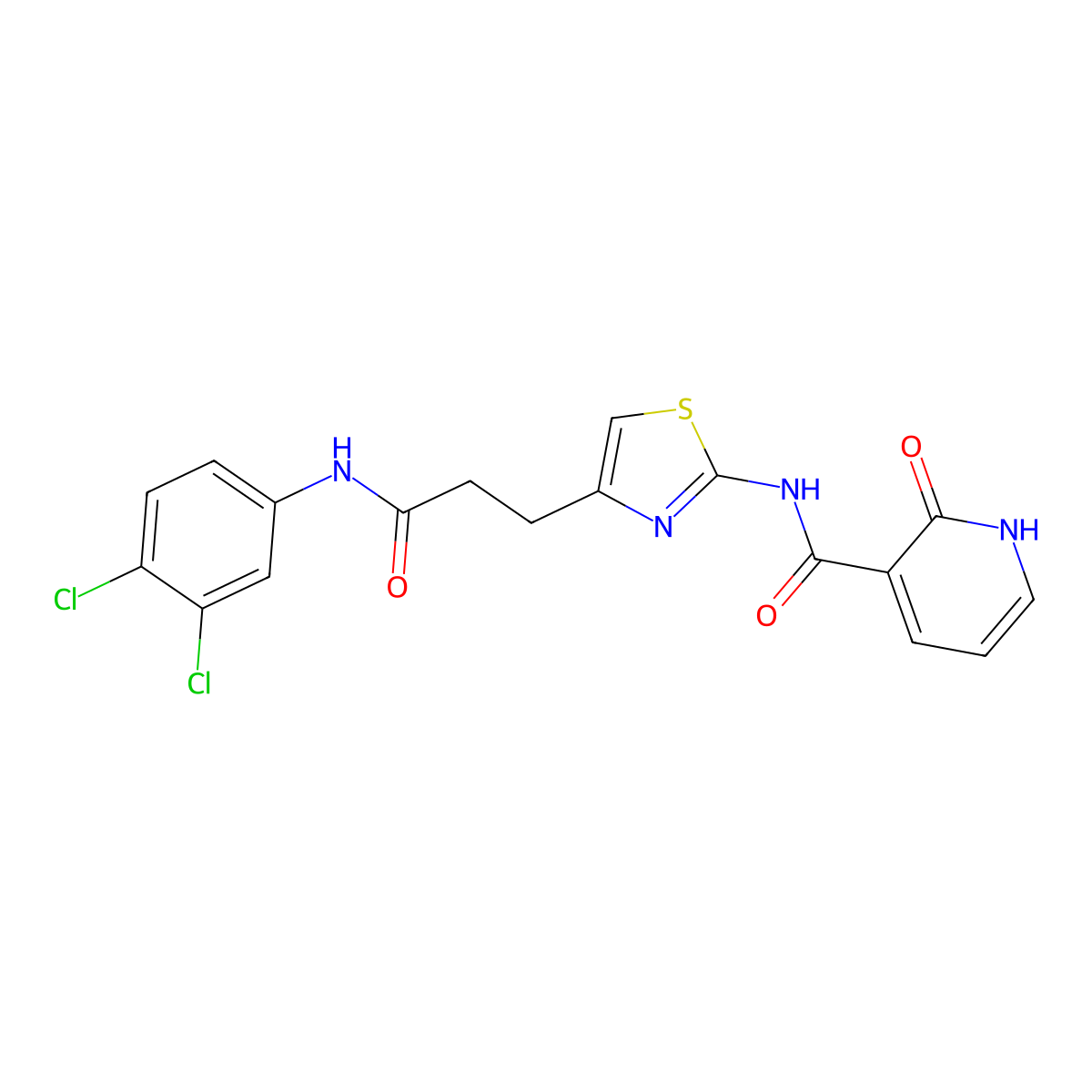 N-(4-{2-[(3,4-dichlorophenyl)carbamoyl]ethyl}-1,3-thiazol-2-yl)-2-oxo-1,2-dihydropyridine-3-carboxamide molecular structure, CAS 1040641-41-5