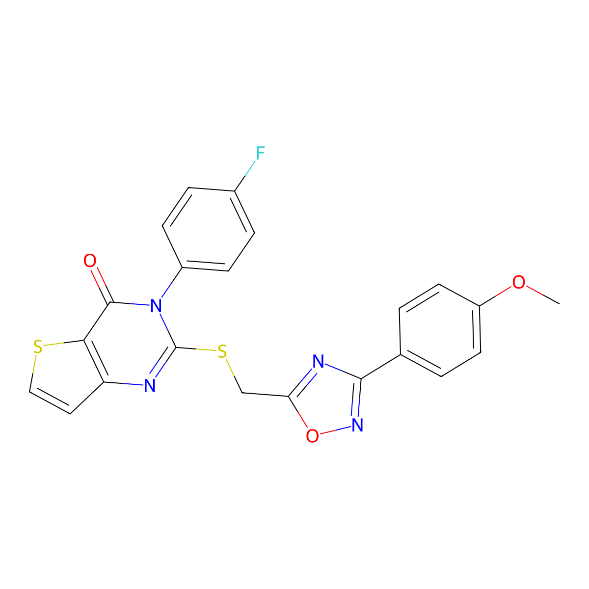 3-(4-fluorophenyl)-2-(((3-(4-methoxyphenyl)-1,2,4-oxadiazol-5-yl)methyl)thio)thieno[3,2-d]pyrimidin-4(3H)-one molecular structure, CAS 1040641-45-9