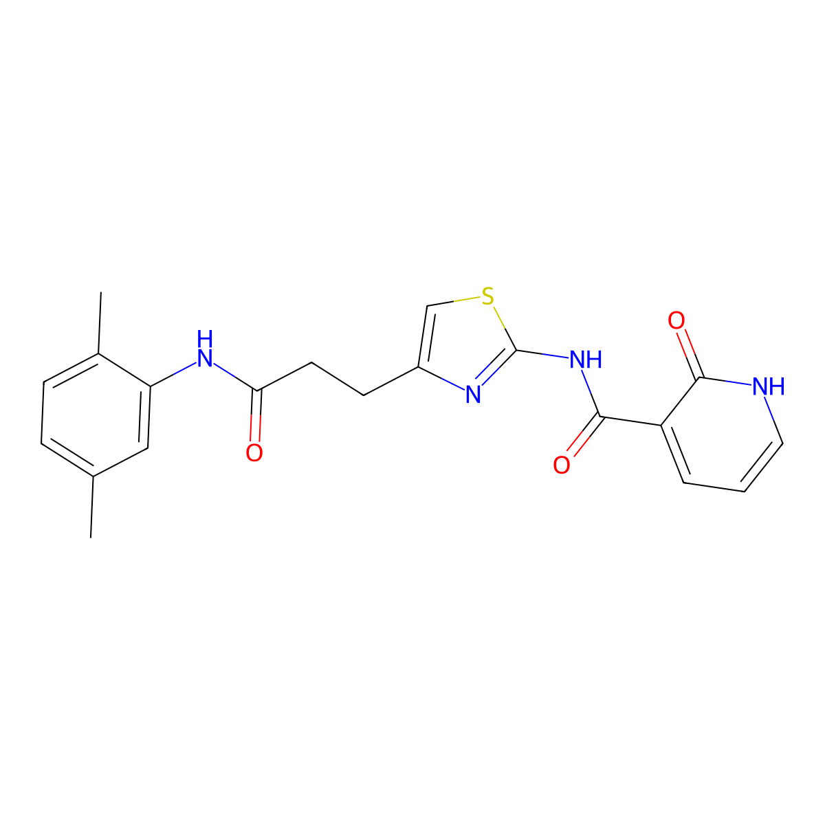 N-(4-{2-[(2,5-dimethylphenyl)carbamoyl]ethyl}-1,3-thiazol-2-yl)-2-oxo-1,2-dihydropyridine-3-carboxamide molecular structure, CAS 1040641-49-3