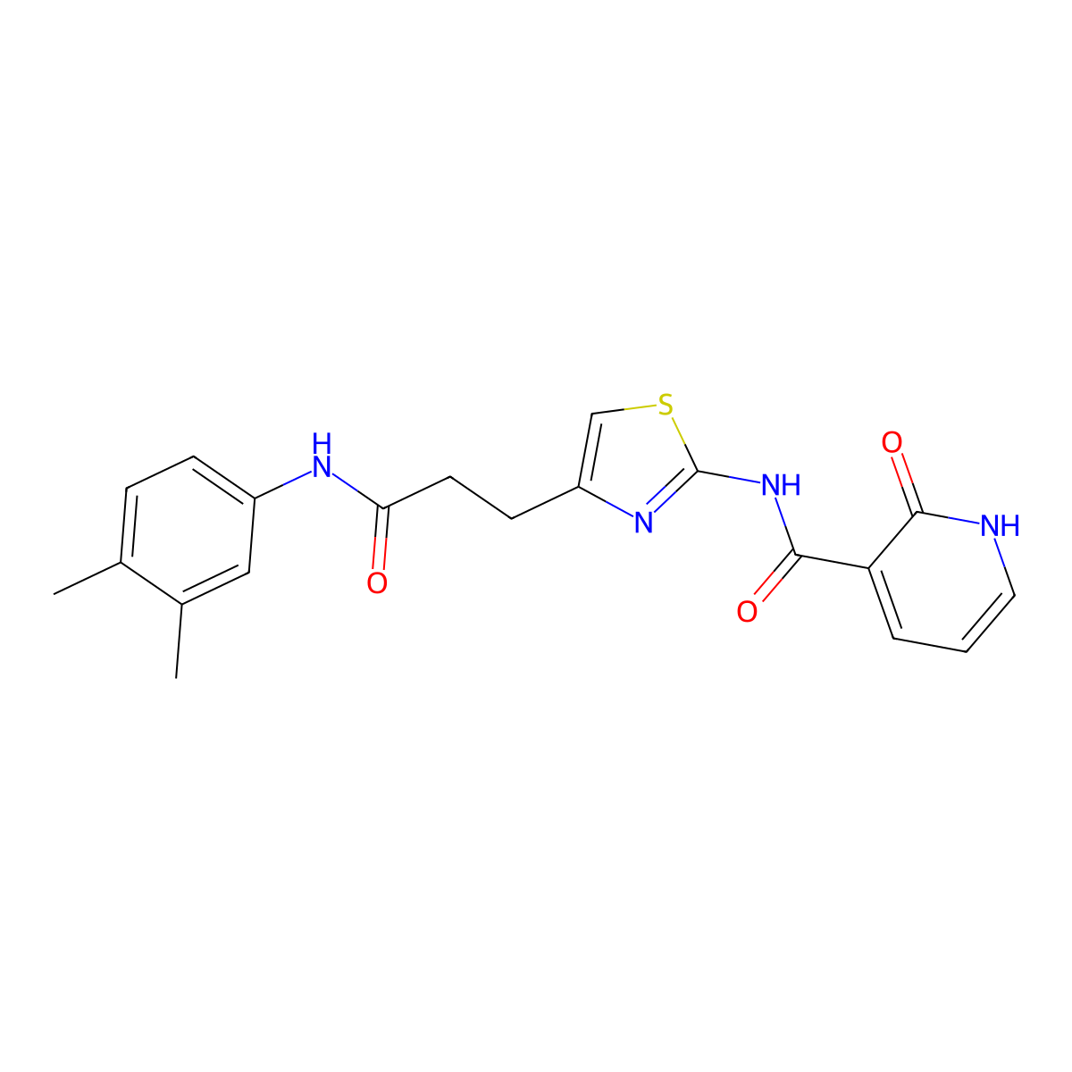 N-(4-{2-[(3,4-dimethylphenyl)carbamoyl]ethyl}-1,3-thiazol-2-yl)-2-oxo-1,2-dihydropyridine-3-carboxamide molecular structure, CAS 1040641-56-2
