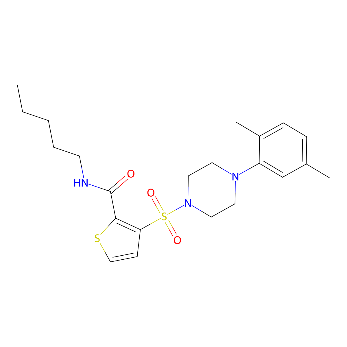3-{[4-(2,5-dimethylphenyl)piperazin-1-yl]sulfonyl}-N-pentylthiophene-2-carboxamide molecular structure, CAS 1040641-60-8