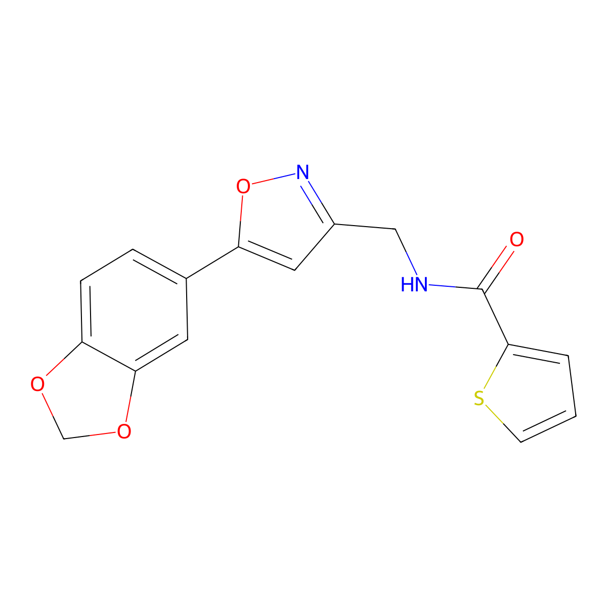 N-{[5-(2H-1,3-benzodioxol-5-yl)-1,2-oxazol-3-yl]methyl}thiophene-2-carboxamide molecular structure, CAS 1040641-61-9