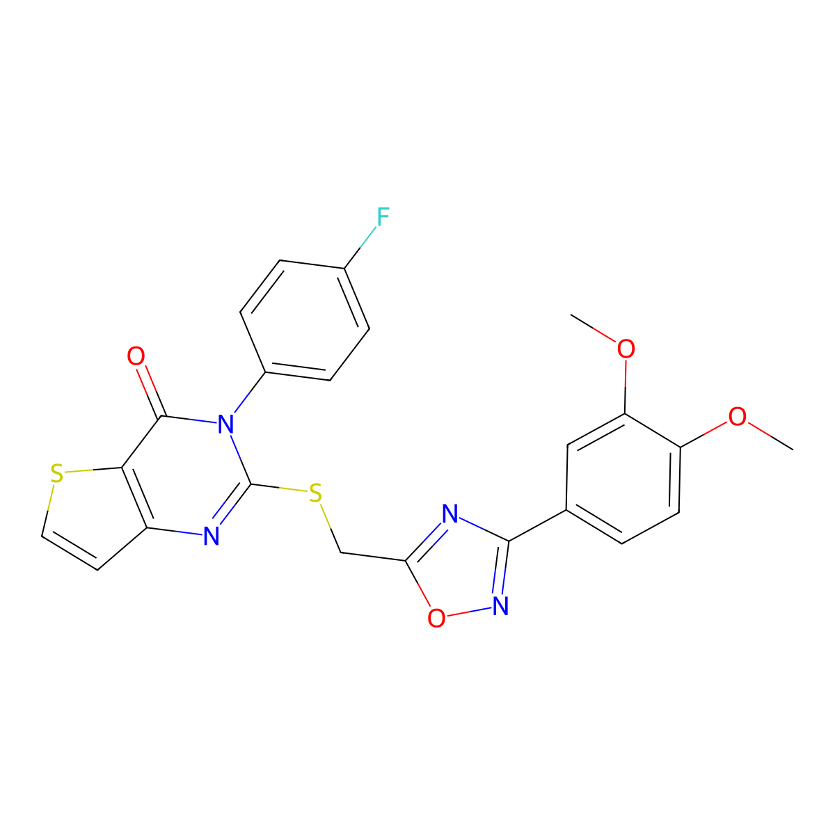 2-(((3-(3,4-dimethoxyphenyl)-1,2,4-oxadiazol-5-yl)methyl)thio)-3-(4-fluorophenyl)thieno[3,2-d]pyrimidin-4(3H)-one molecular structure, CAS 1040641-66-4