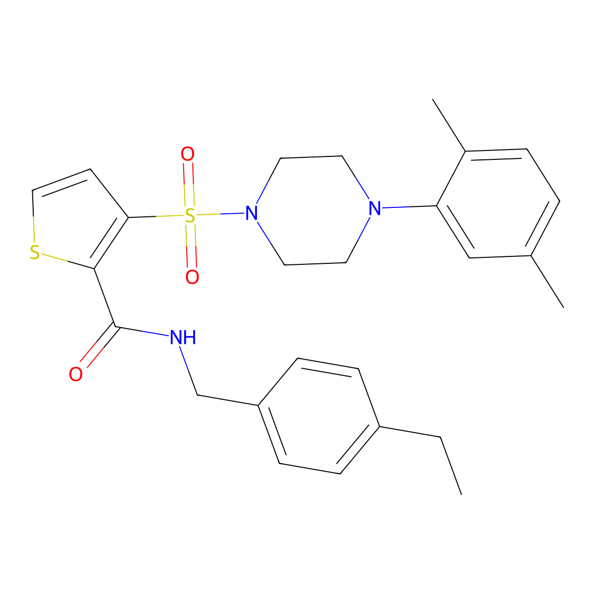 3-{[4-(2,5-dimethylphenyl)piperazin-1-yl]sulfonyl}-N-[(4-ethylphenyl)methyl]thiophene-2-carboxamide molecular structure, CAS 1040641-67-5