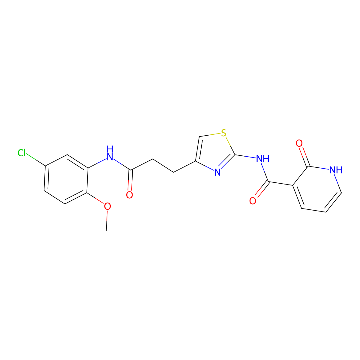 N-(4-{2-[(5-chloro-2-methoxyphenyl)carbamoyl]ethyl}-1,3-thiazol-2-yl)-2-oxo-1,2-dihydropyridine-3-carboxamide molecular structure, CAS 1040641-70-0
