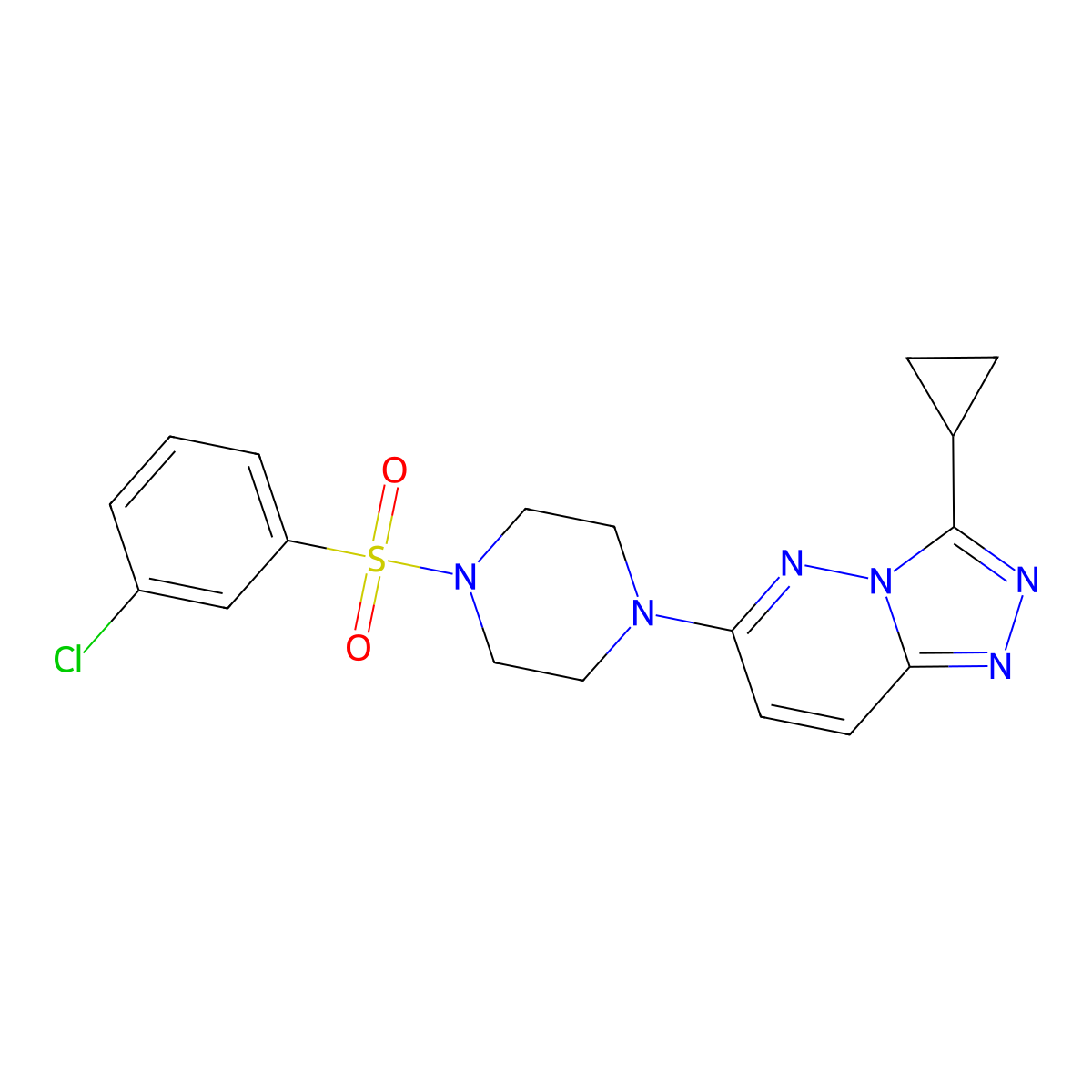 1-(3-Chlorobenzenesulfonyl)-4-{3-cyclopropyl-[1,2,4]triazolo[4,3-b]pyridazin-6-yl}piperazine molecular structure, CAS 1040641-71-1