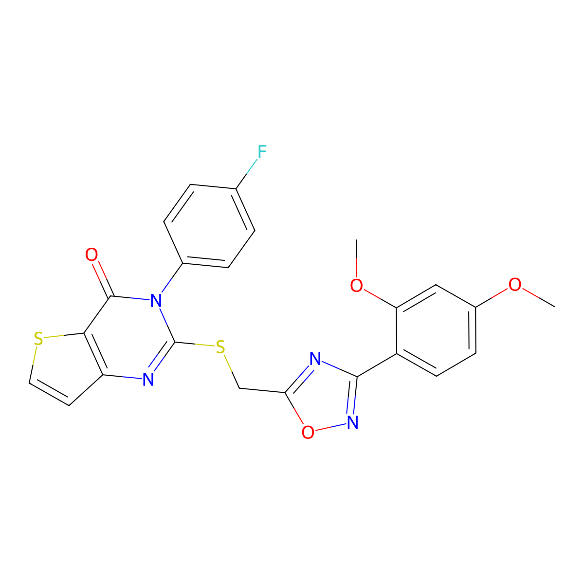 2-(((3-(2,4-dimethoxyphenyl)-1,2,4-oxadiazol-5-yl)methyl)thio)-3-(4-fluorophenyl)thieno[3,2-d]pyrimidin-4(3H)-one molecular structure, CAS 1040641-73-3