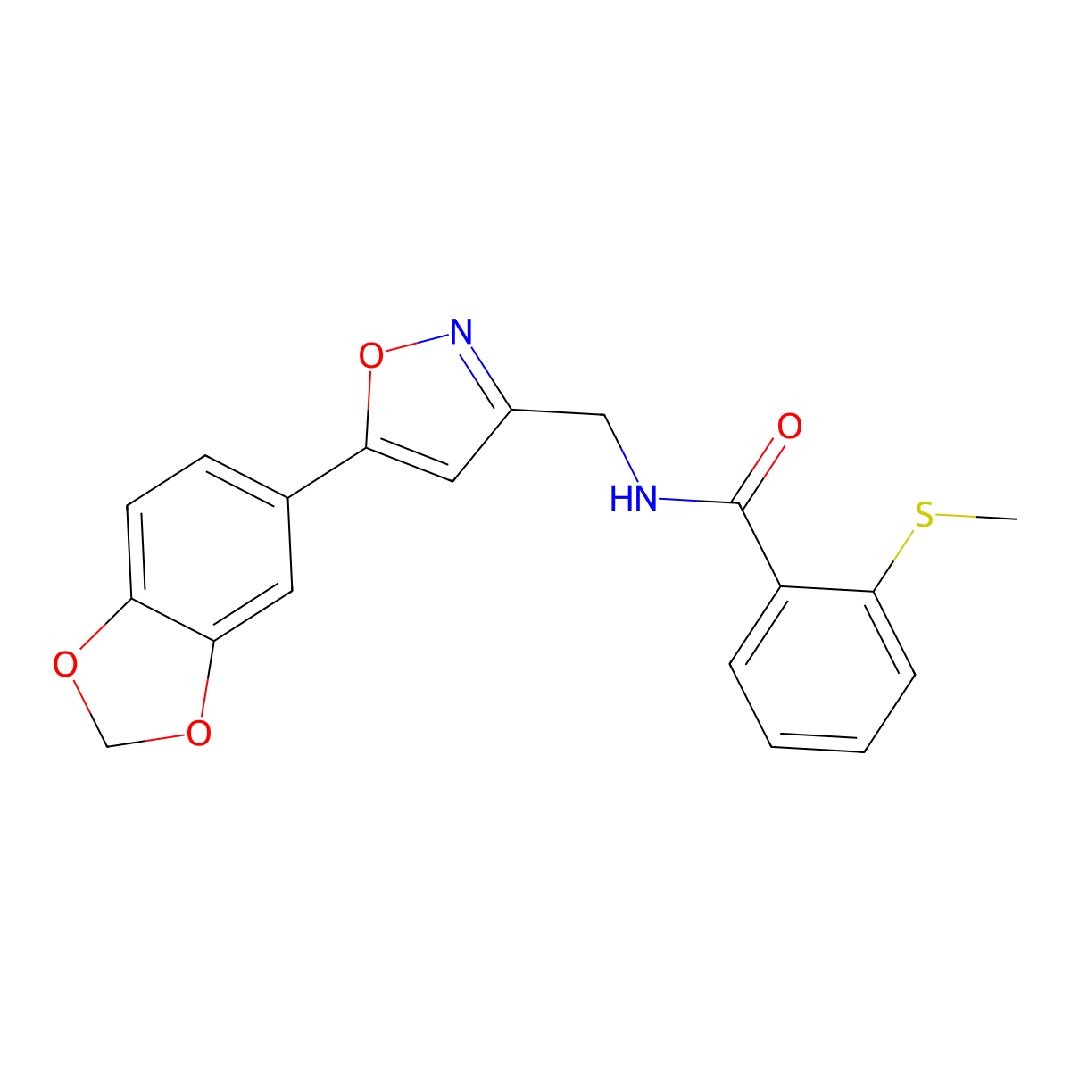 N-{[5-(2H-1,3-benzodioxol-5-yl)-1,2-oxazol-3-yl]methyl}-2-(methylsulfanyl)benzamide molecular structure, CAS 1040641-76-6