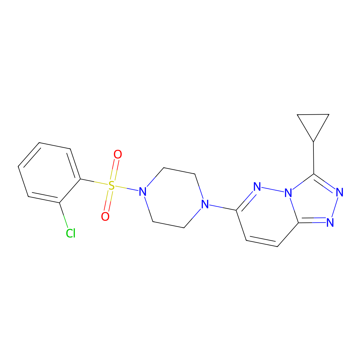 1-(2-Chlorobenzenesulfonyl)-4-{3-cyclopropyl-[1,2,4]triazolo[4,3-b]pyridazin-6-yl}piperazine molecular structure, CAS 1040641-79-9