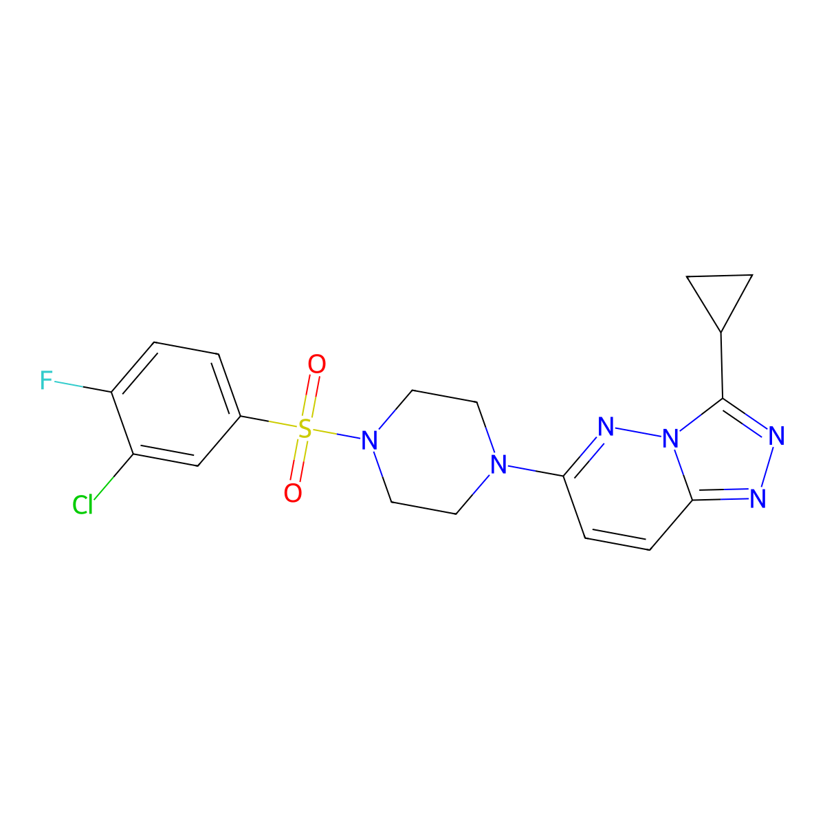 1-(3-Chloro-4-fluorobenzenesulfonyl)-4-{3-cyclopropyl-[1,2,4]triazolo[4,3-b]pyridazin-6-yl}piperazine molecular structure, CAS 1040641-86-8