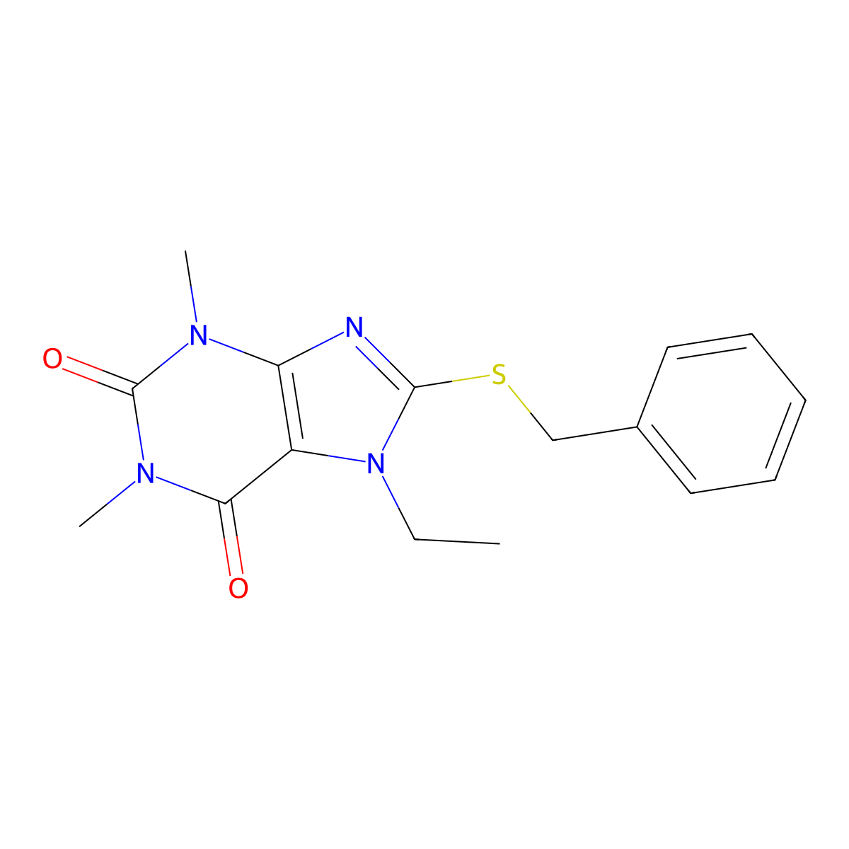 8-(benzylsulfanyl)-7-ethyl-1,3-dimethyl-2,3,6,7-tetrahydro-1H-purine-2,6-dione molecular structure, CAS 1040641-87-9