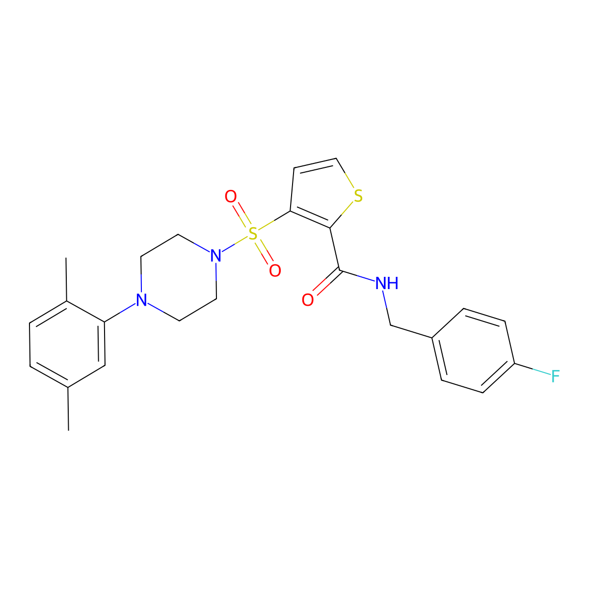 3-{[4-(2,5-dimethylphenyl)piperazin-1-yl]sulfonyl}-N-[(4-fluorophenyl)methyl]thiophene-2-carboxamide molecular structure, CAS 1040641-89-1