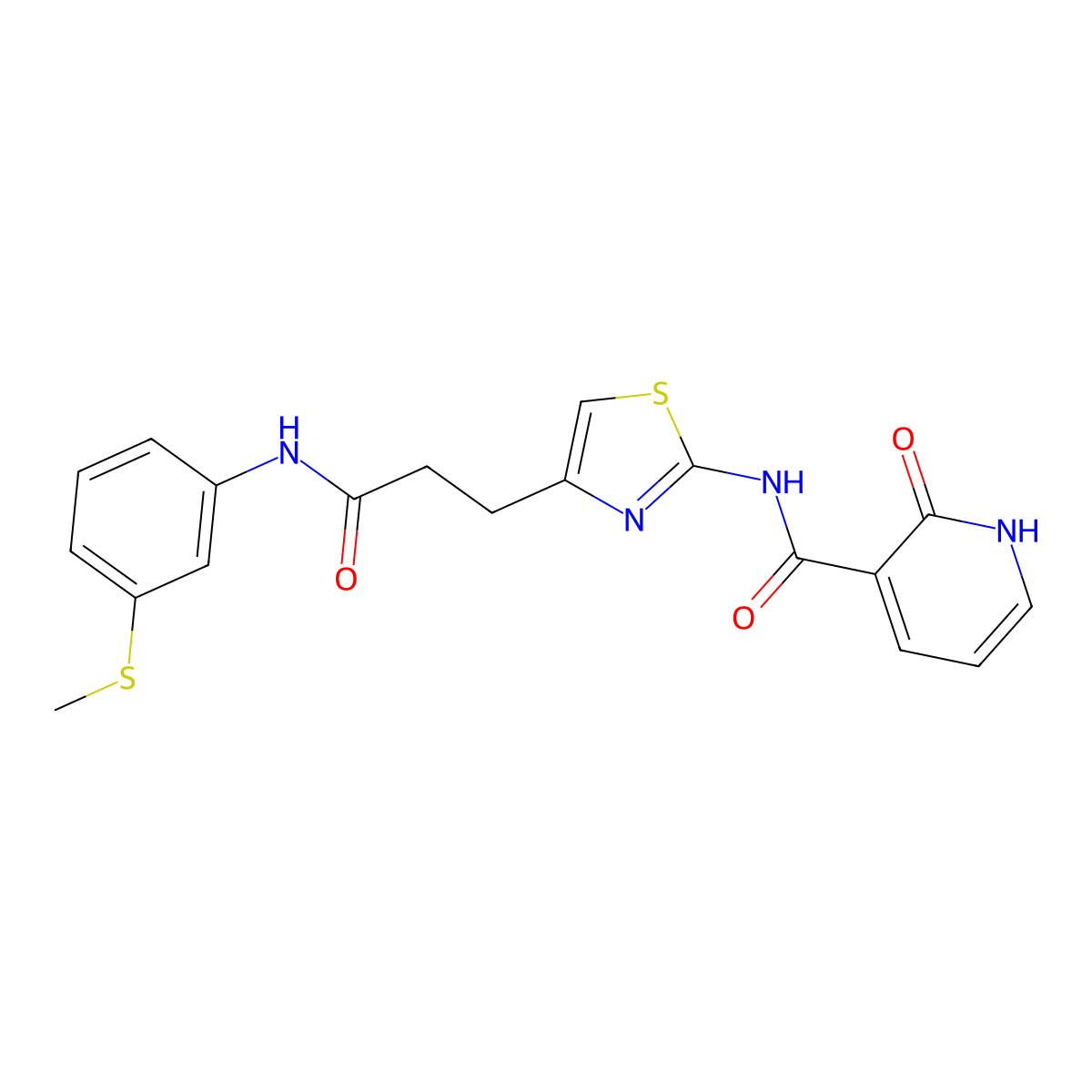 N-(4-(3-((3-(methylthio)phenyl)amino)-3-oxopropyl)thiazol-2-yl)-2-oxo-1,2-dihydropyridine-3-carboxamide molecular structure, CAS 1040641-92-6