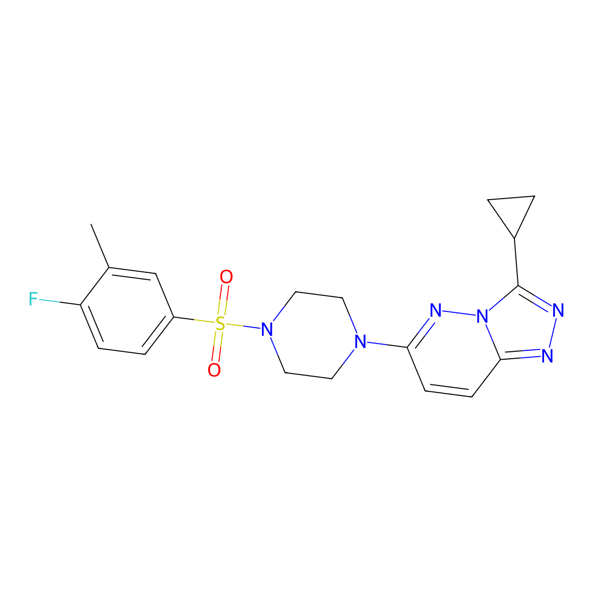 1-{3-Cyclopropyl-[1,2,4]triazolo[4,3-b]pyridazin-6-yl}-4-(4-fluoro-3-methylbenzenesulfonyl)piperazine molecular structure, CAS 1040641-93-7