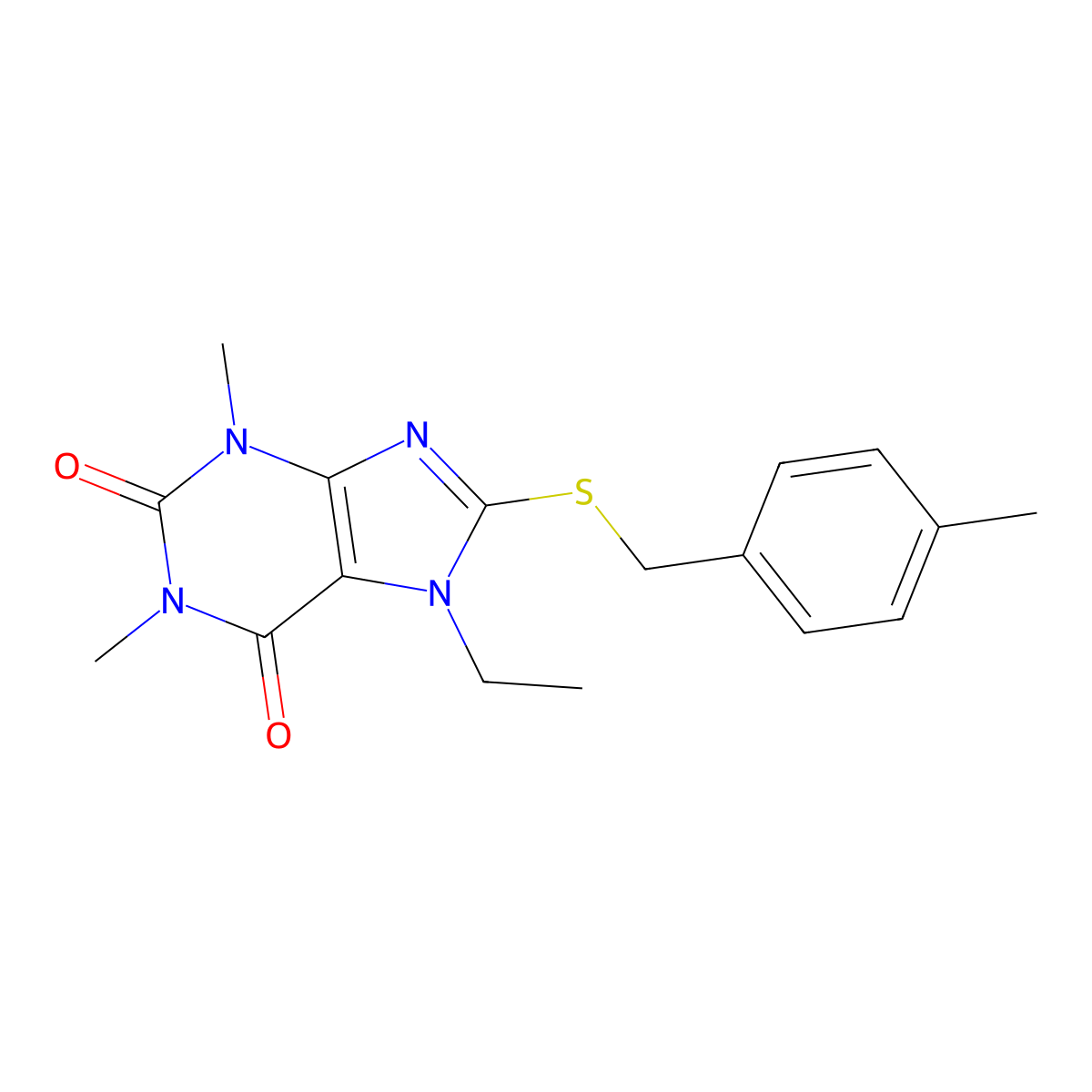 7-ethyl-1,3-dimethyl-8-{[(4-methylphenyl)methyl]sulfanyl}-2,3,6,7-tetrahydro-1H-purine-2,6-dione molecular structure, CAS 1040641-94-8