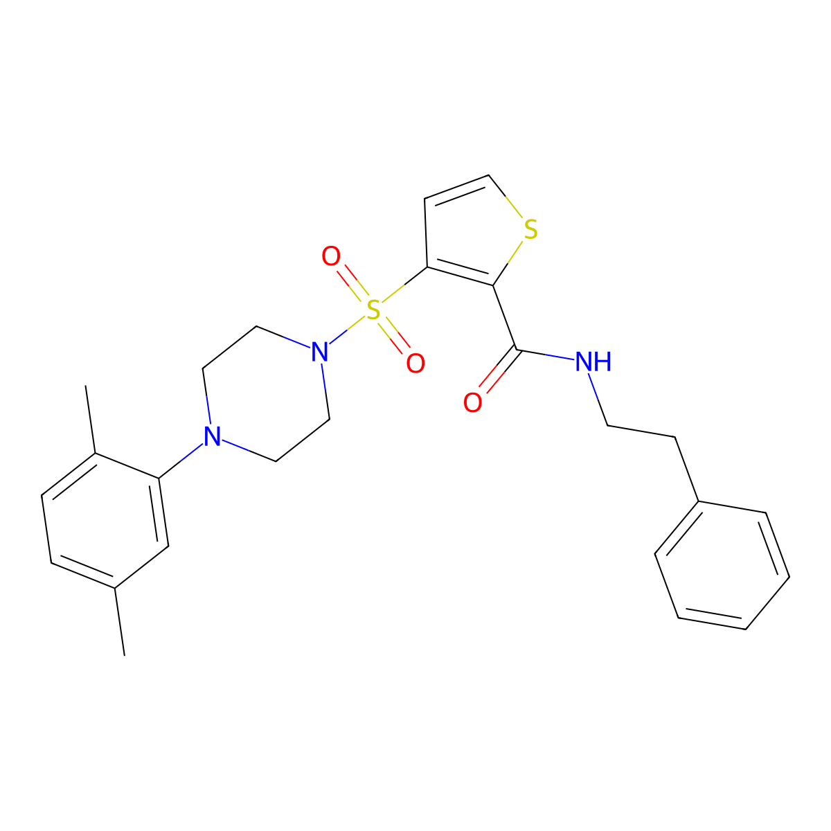 3-{[4-(2,5-dimethylphenyl)piperazin-1-yl]sulfonyl}-N-(2-phenylethyl)thiophene-2-carboxamide molecular structure, CAS 1040641-96-0