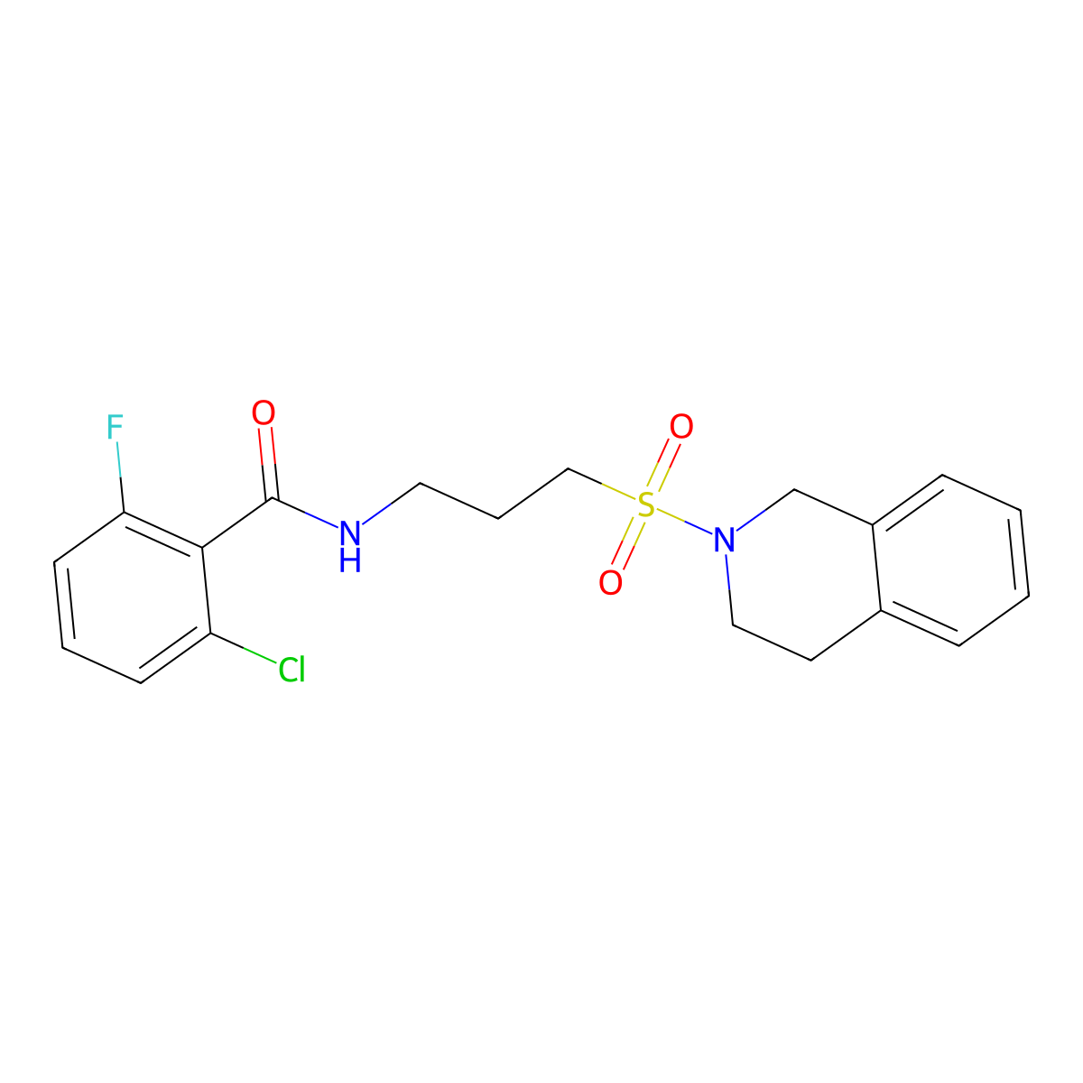 2-chloro-6-fluoro-N-[3-(1,2,3,4-tetrahydroisoquinoline-2-sulfonyl)propyl]benzamide molecular structure, CAS 1040641-97-1