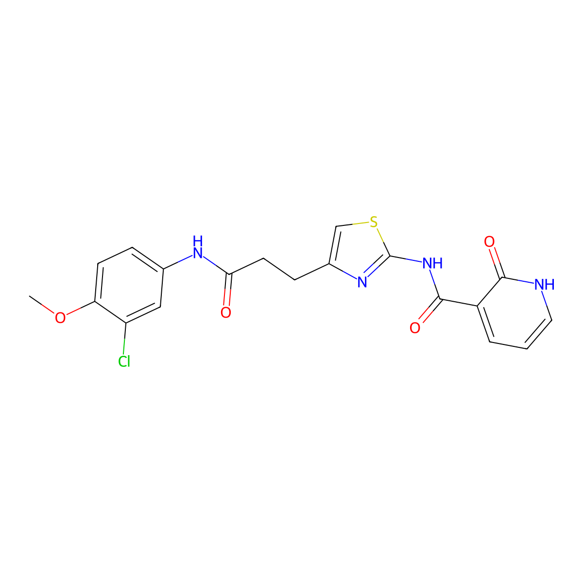 N-(4-{2-[(3-chloro-4-methoxyphenyl)carbamoyl]ethyl}-1,3-thiazol-2-yl)-2-oxo-1,2-dihydropyridine-3-carboxamide molecular structure, CAS 1040641-99-3