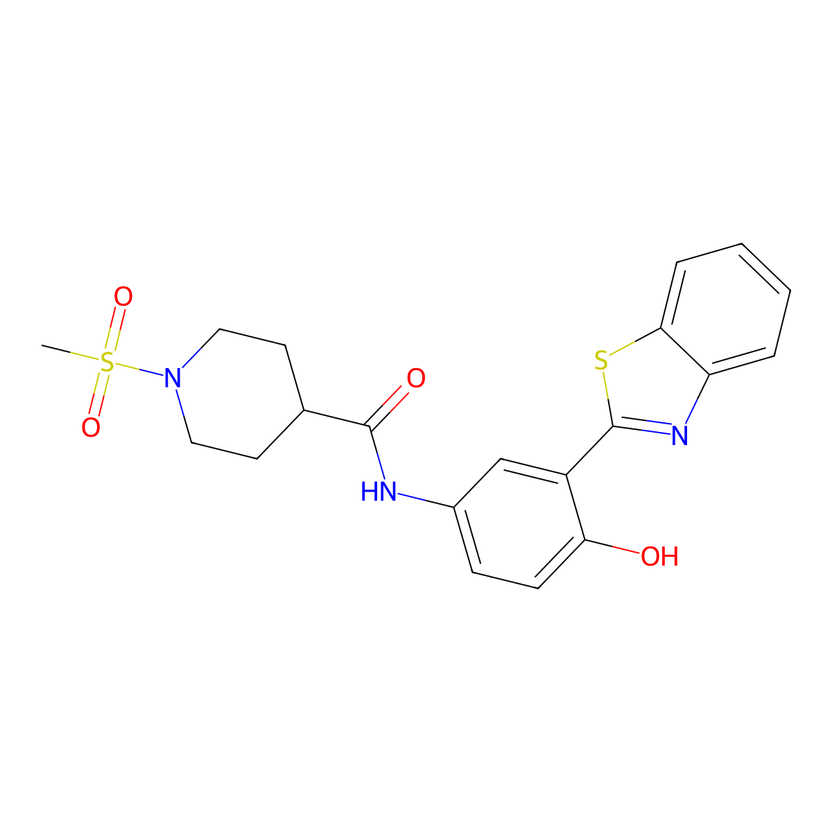 N-(3-(benzo[d]thiazol-2-yl)-4-hydroxyphenyl)-1-(methylsulfonyl)piperidine-4-carboxamide molecular structure, CAS 1040642-07-6