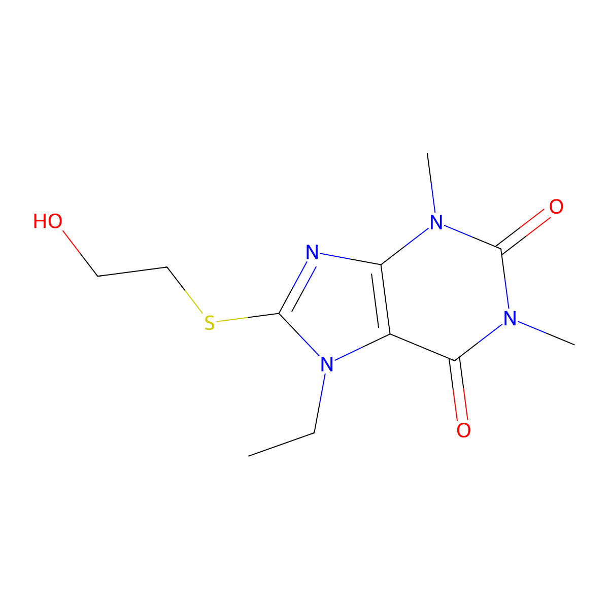 7-ethyl-8-[(2-hydroxyethyl)sulfanyl]-1,3-dimethyl-2,3,6,7-tetrahydro-1H-purine-2,6-dione molecular structure, CAS 1040642-08-7