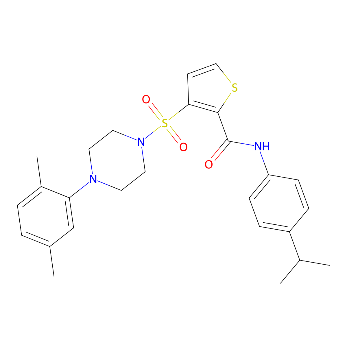 3-{[4-(2,5-dimethylphenyl)piperazin-1-yl]sulfonyl}-N-[4-(propan-2-yl)phenyl]thiophene-2-carboxamide molecular structure, CAS 1040642-10-1