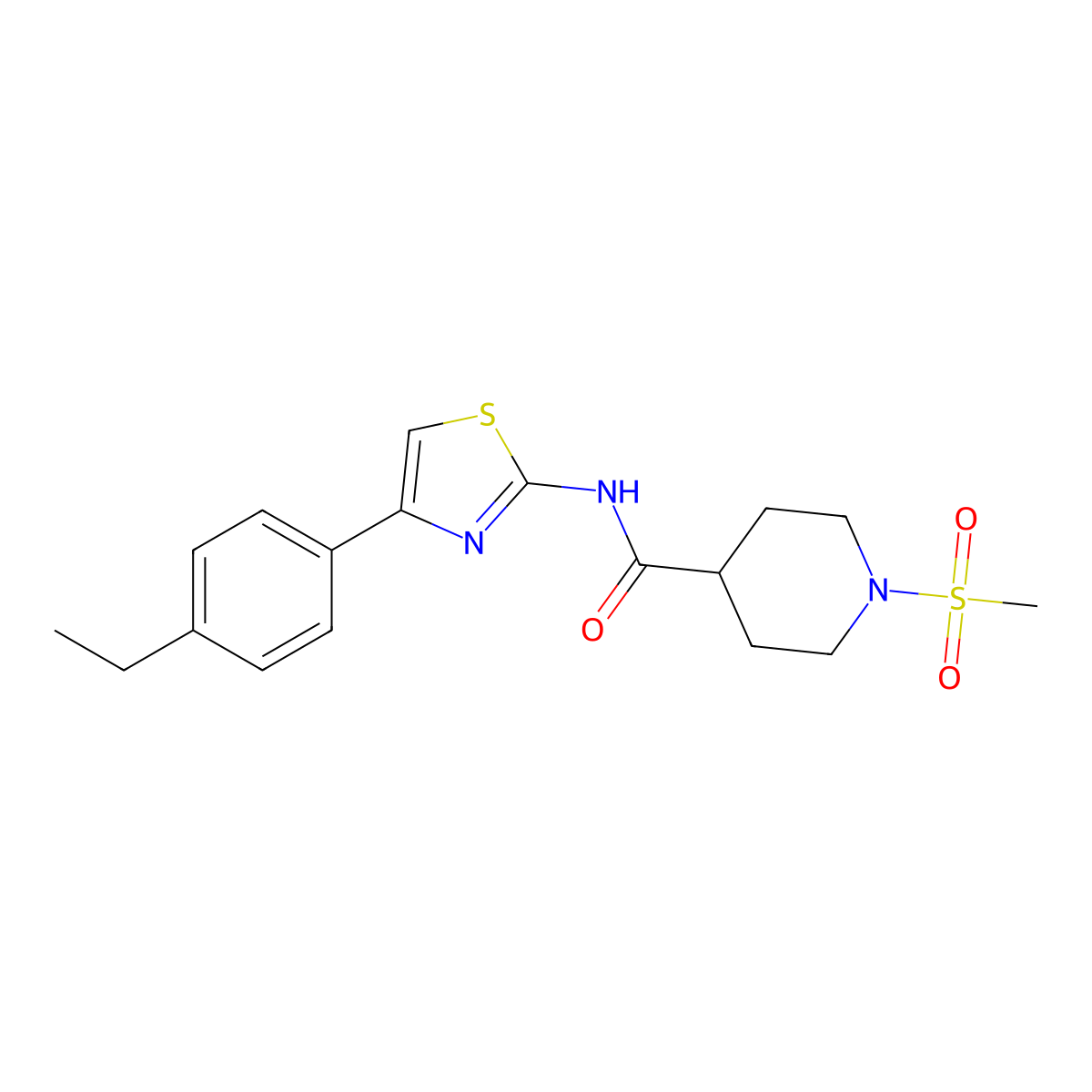 N-[4-(4-ethylphenyl)-1,3-thiazol-2-yl]-1-methanesulfonylpiperidine-4-carboxamide molecular structure, CAS 1040642-14-5