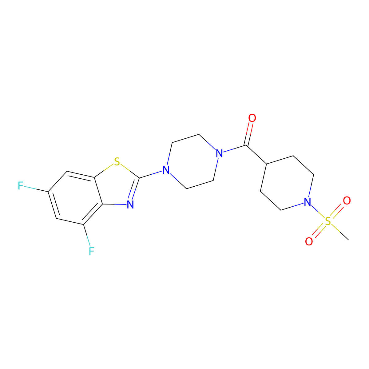 4,6-Difluoro-2-[4-(1-methanesulfonylpiperidine-4-carbonyl)piperazin-1-yl]-1,3-benzothiazole molecular structure, CAS 1040642-23-6