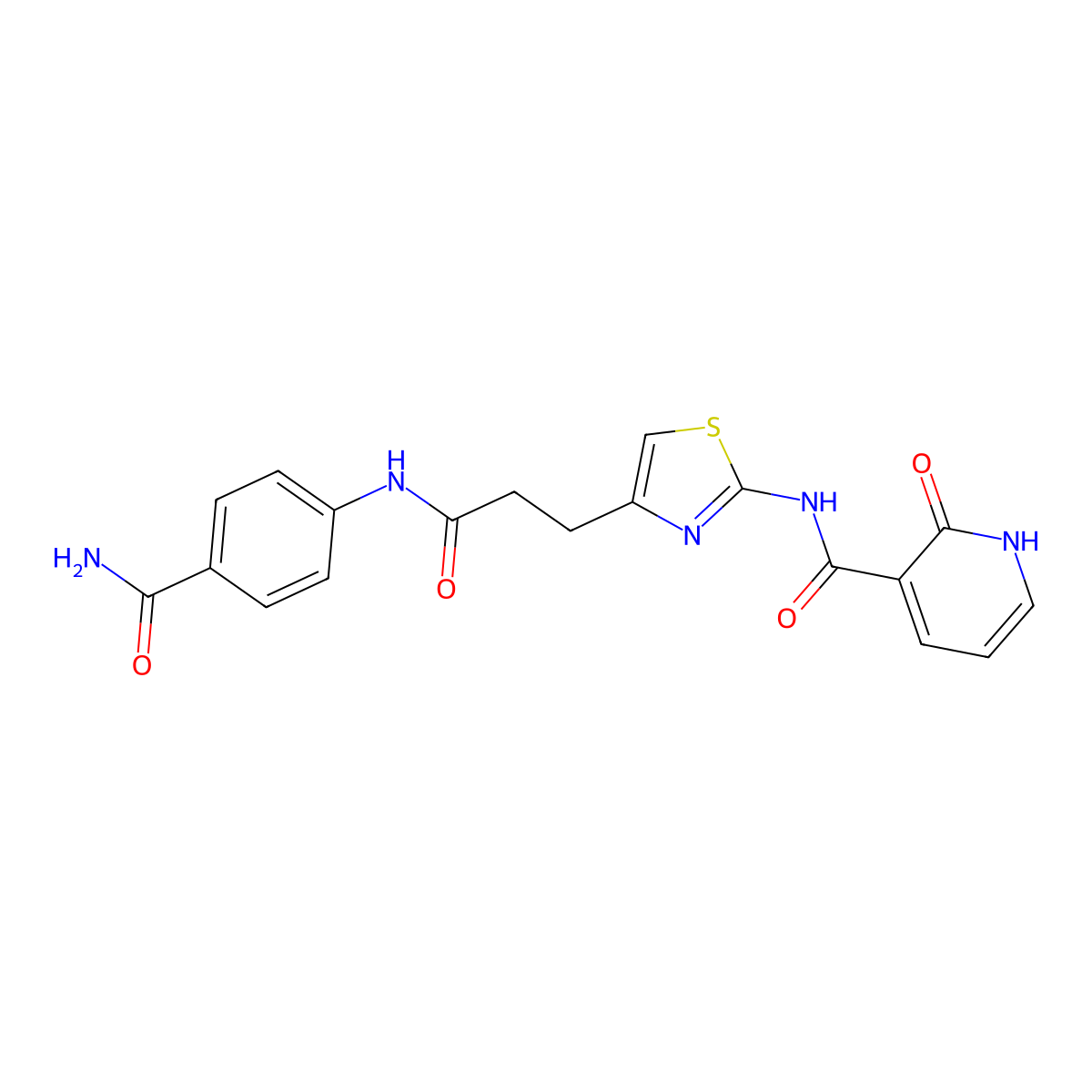 N-(4-(3-((4-carbamoylphenyl)amino)-3-oxopropyl)thiazol-2-yl)-2-oxo-1,2-dihydropyridine-3-carboxamide molecular structure, CAS 1040642-29-2