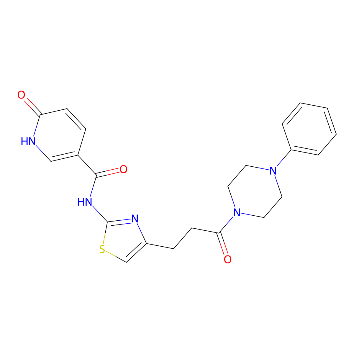 6-oxo-N-{4-[3-oxo-3-(4-phenylpiperazin-1-yl)propyl]-1,3-thiazol-2-yl}-1,6-dihydropyridine-3-carboxamide molecular structure, CAS 1040642-43-0