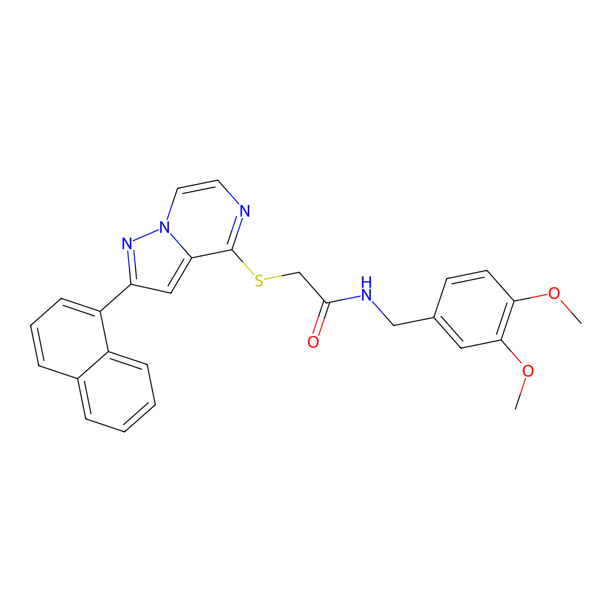 N-(3,4-dimethoxybenzyl)-2-((2-(naphthalen-1-yl)pyrazolo[1,5-a]pyrazin-4-yl)thio)acetamide molecular structure, CAS 1040642-49-6
