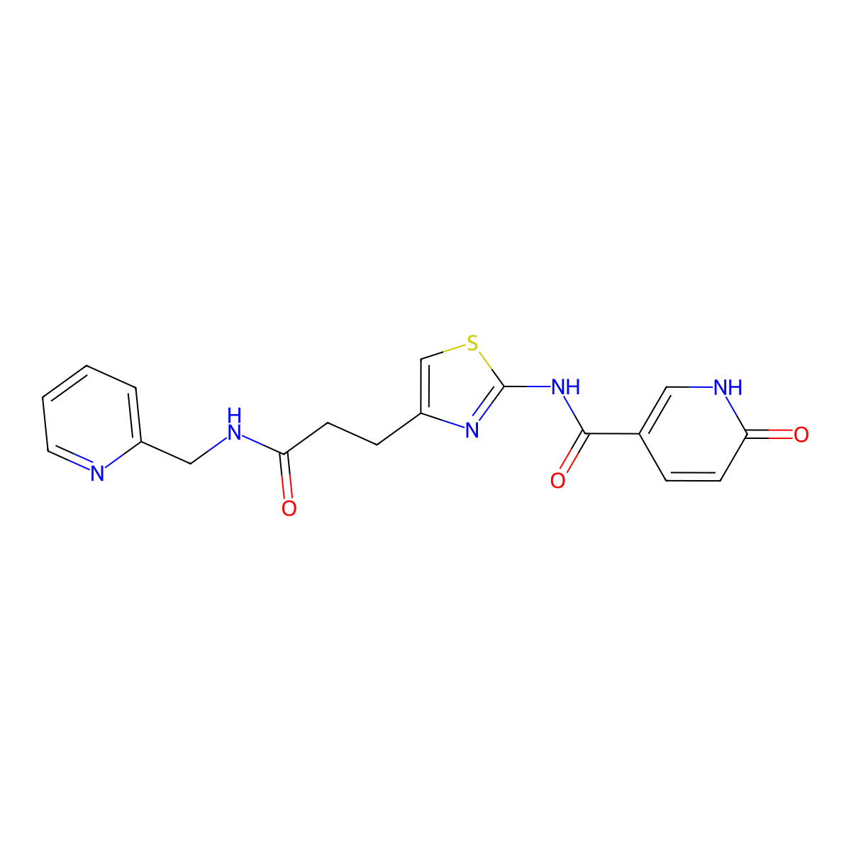 6-oxo-N-(4-(3-oxo-3-((pyridin-2-ylmethyl)amino)propyl)thiazol-2-yl)-1,6-dihydropyridine-3-carboxamide molecular structure, CAS 1040642-52-1