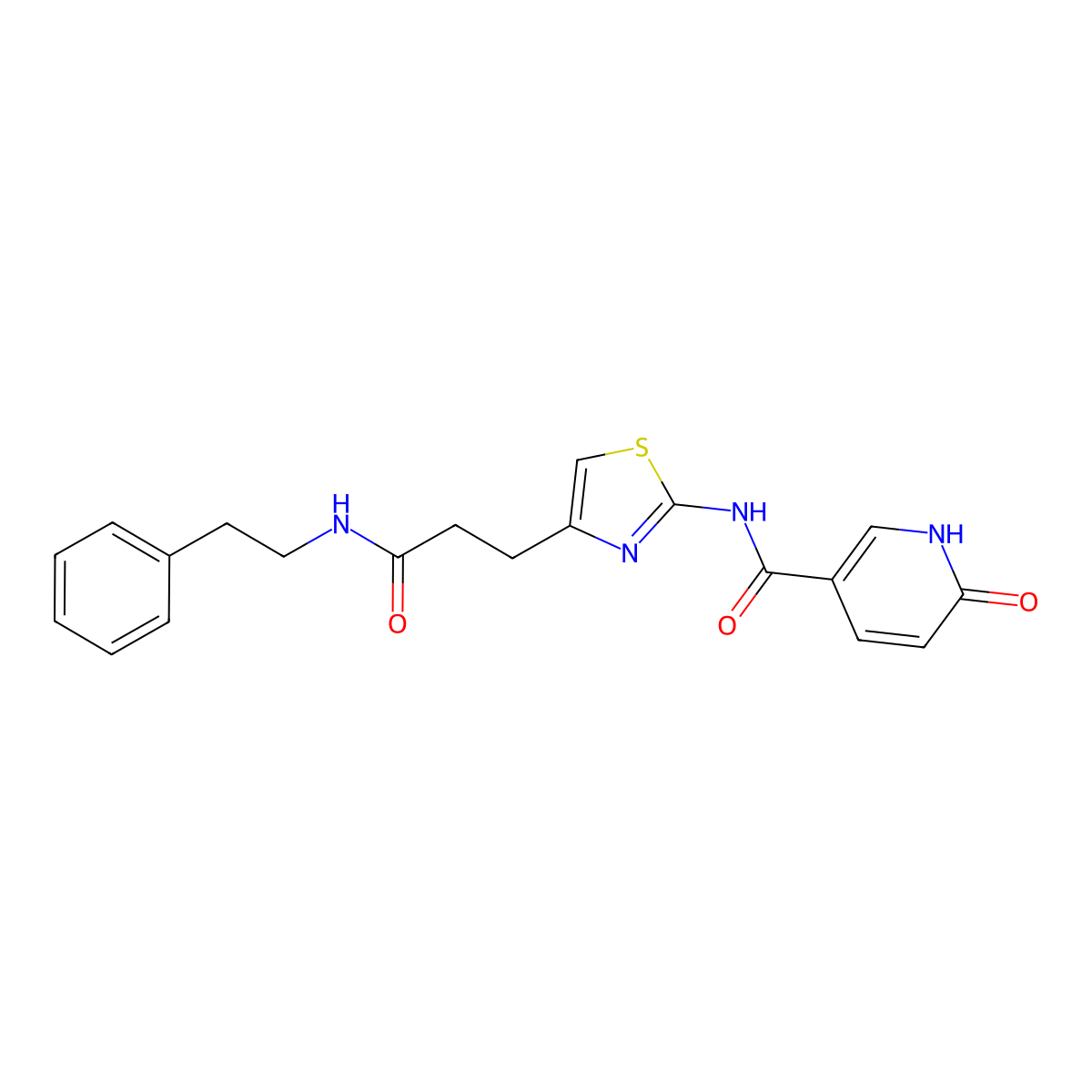 6-oxo-N-(4-{2-[(2-phenylethyl)carbamoyl]ethyl}-1,3-thiazol-2-yl)-1,6-dihydropyridine-3-carboxamide molecular structure, CAS 1040642-60-1